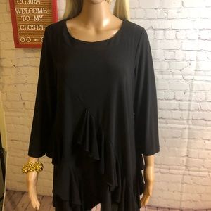 ATTITUDE by Renee Black Asymmetrical Ruffle Pull Over Blouse Size S